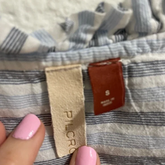 Pilcro Anthropologie Blue and White Striped Embroidered Women's Top - Picture 9 of 9